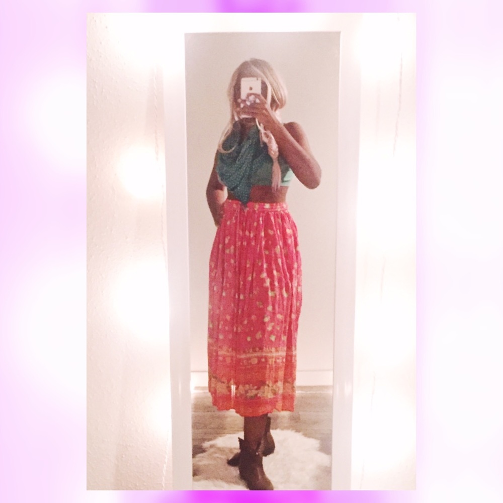 Vintage Pink Maxi Skirt, Made in India